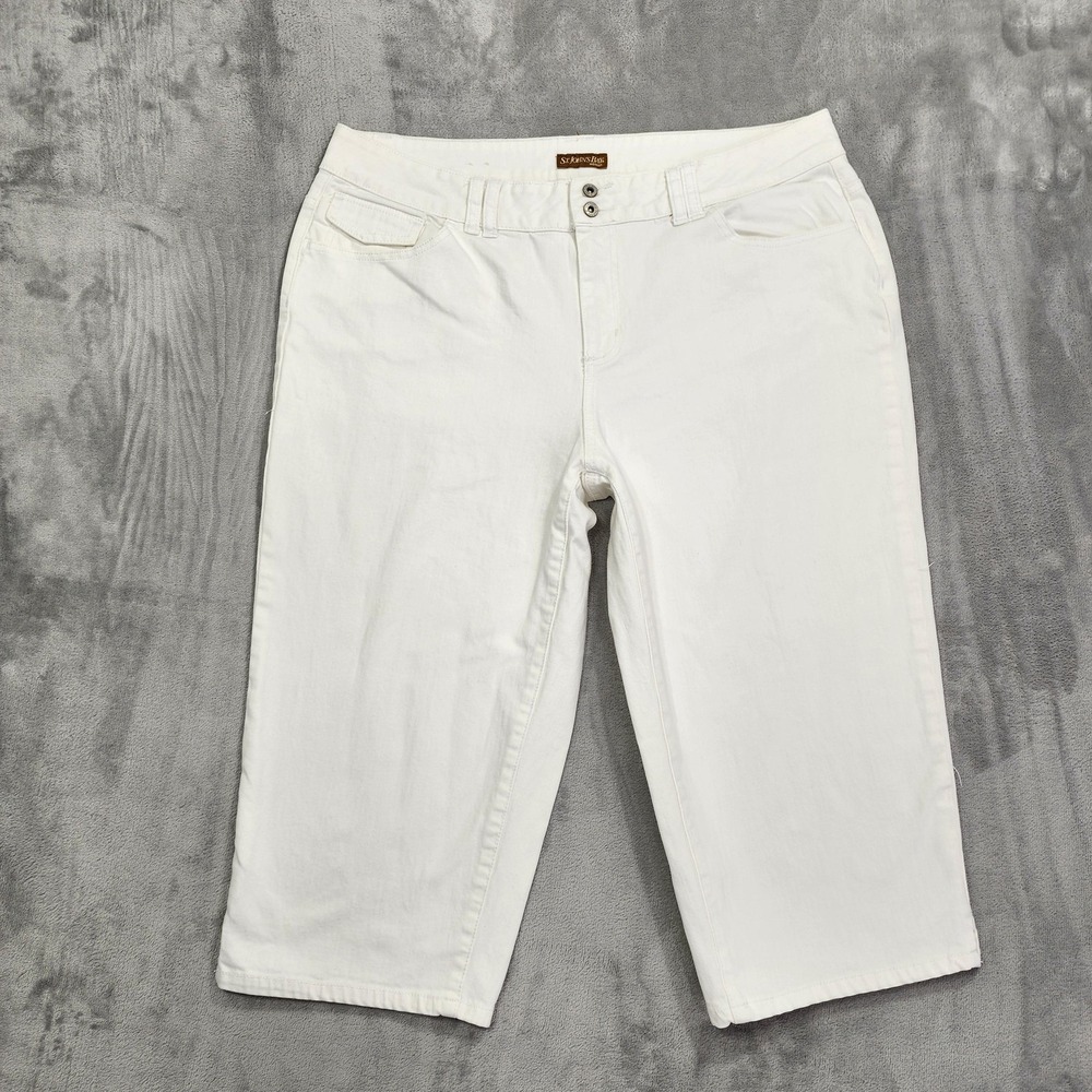St. John's Bay Pants Womens 18W White Capri Straight Leg Stretch Twill Casual